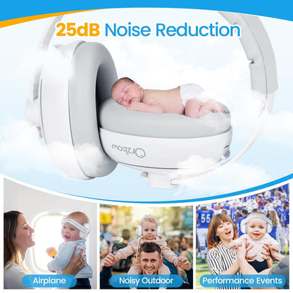 2-In-1 Baby Ear Muffs Noise Protection, Noise Cancelling Headphones for Babies up to 48 Months, Adjustable Infant Ear Protection with Non-Slip Band for Airplane Travel Sleep, White