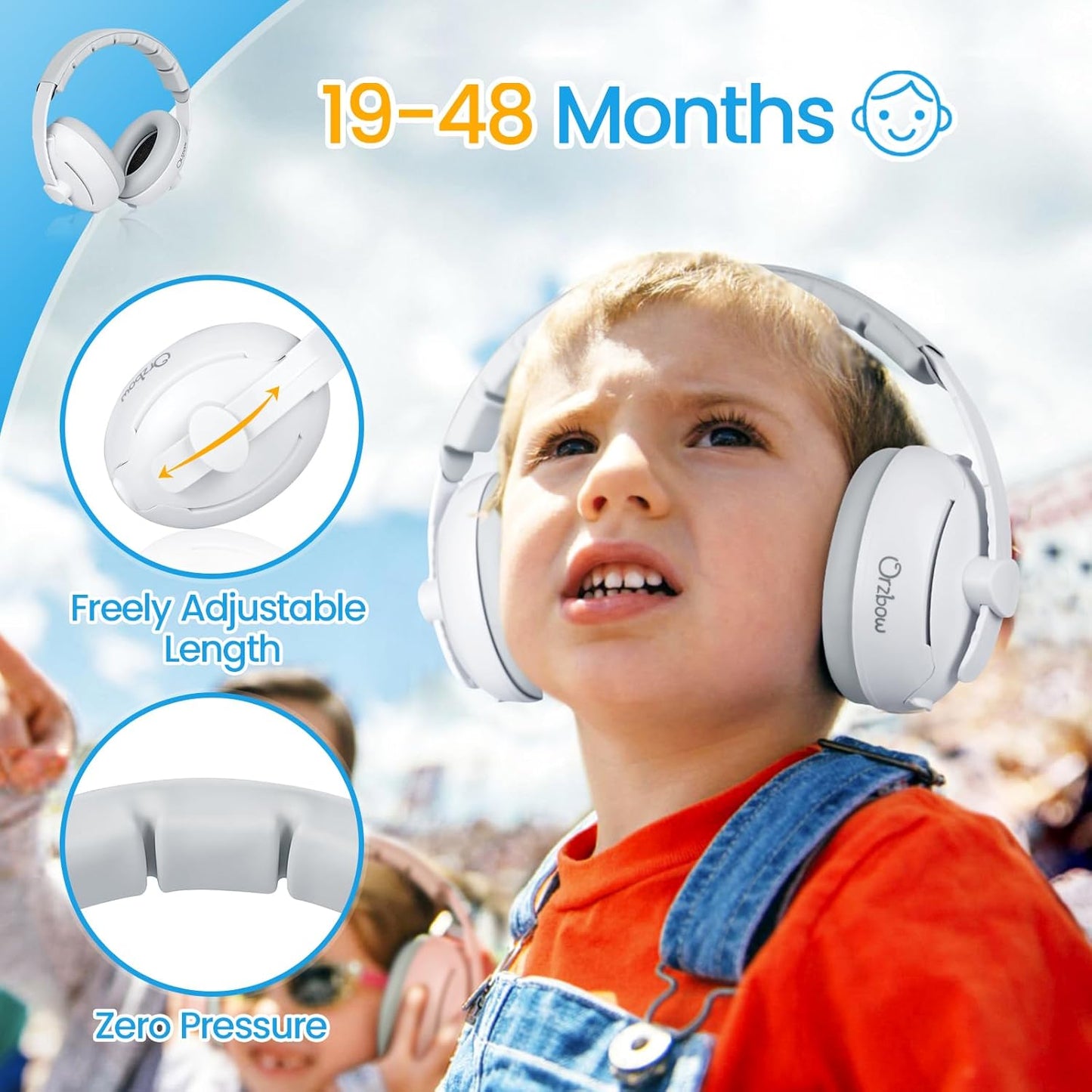 2-In-1 Baby Ear Muffs Noise Protection, Noise Cancelling Headphones for Babies up to 48 Months, Adjustable Infant Ear Protection with Non-Slip Band for Airplane Travel Sleep, White