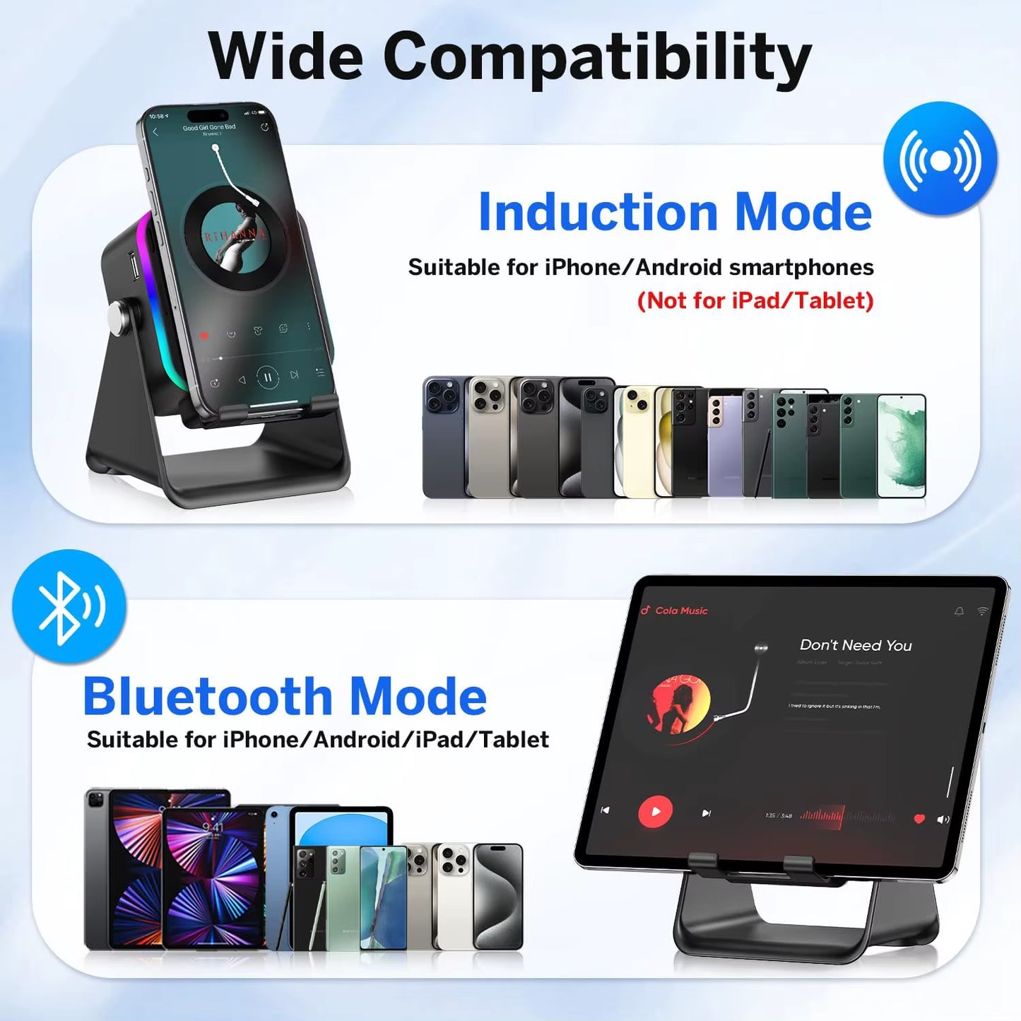 (Upgraded)5 in 1 Auto-Induction 5000Mah Wireless Induction Speaker 8 RGB Lights HIFI Sound Portable Bluetooth Phone Holder Gifts