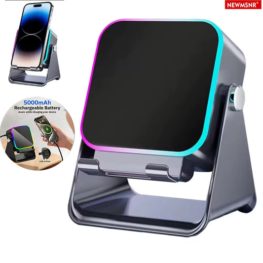 (Upgraded)5 in 1 Auto-Induction 5000Mah Wireless Induction Speaker 8 RGB Lights HIFI Sound Portable Bluetooth Phone Holder Gifts