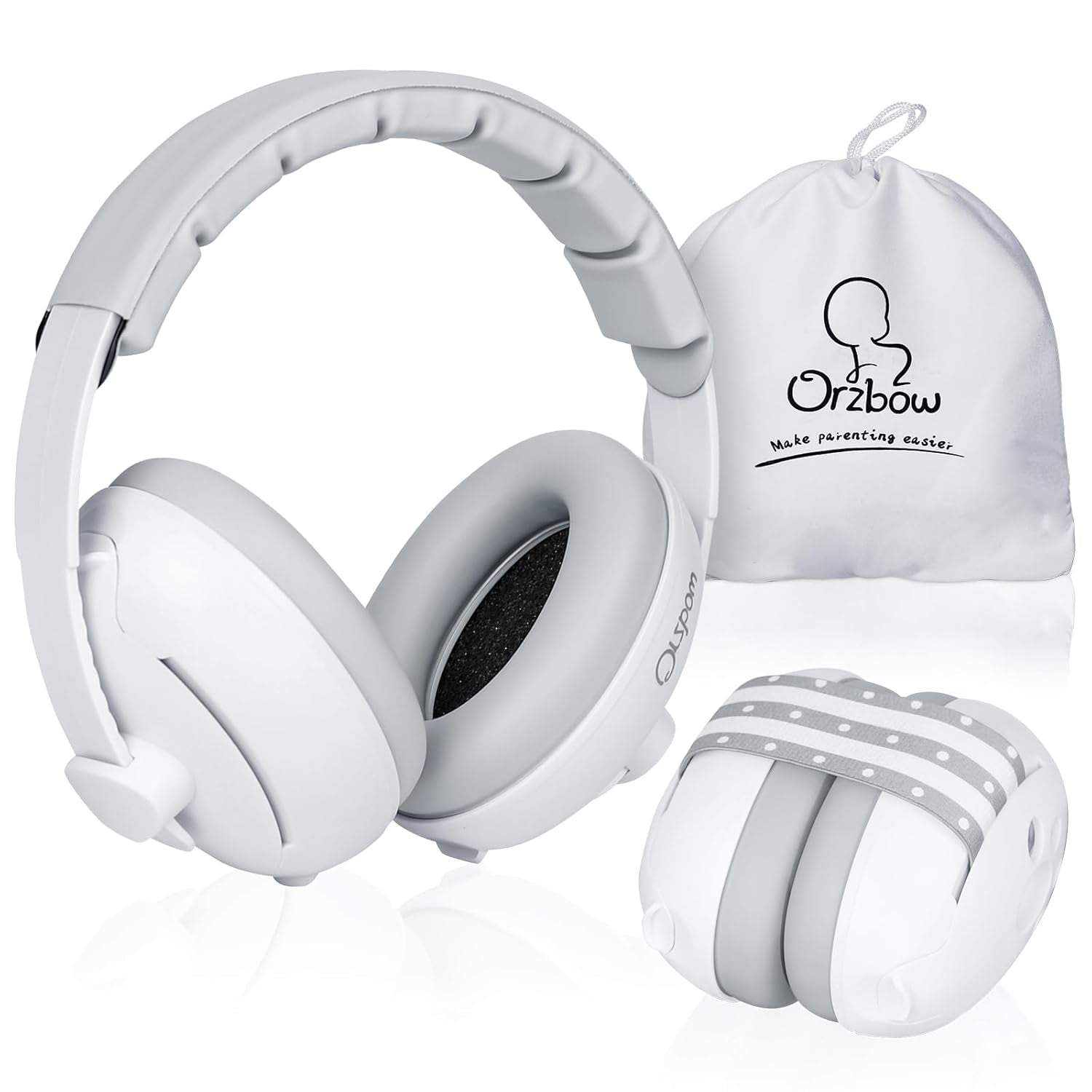 2-In-1 Baby Ear Muffs Noise Protection, Noise Cancelling Headphones for Babies up to 48 Months, Adjustable Infant Ear Protection with Non-Slip Band for Airplane Travel Sleep, White